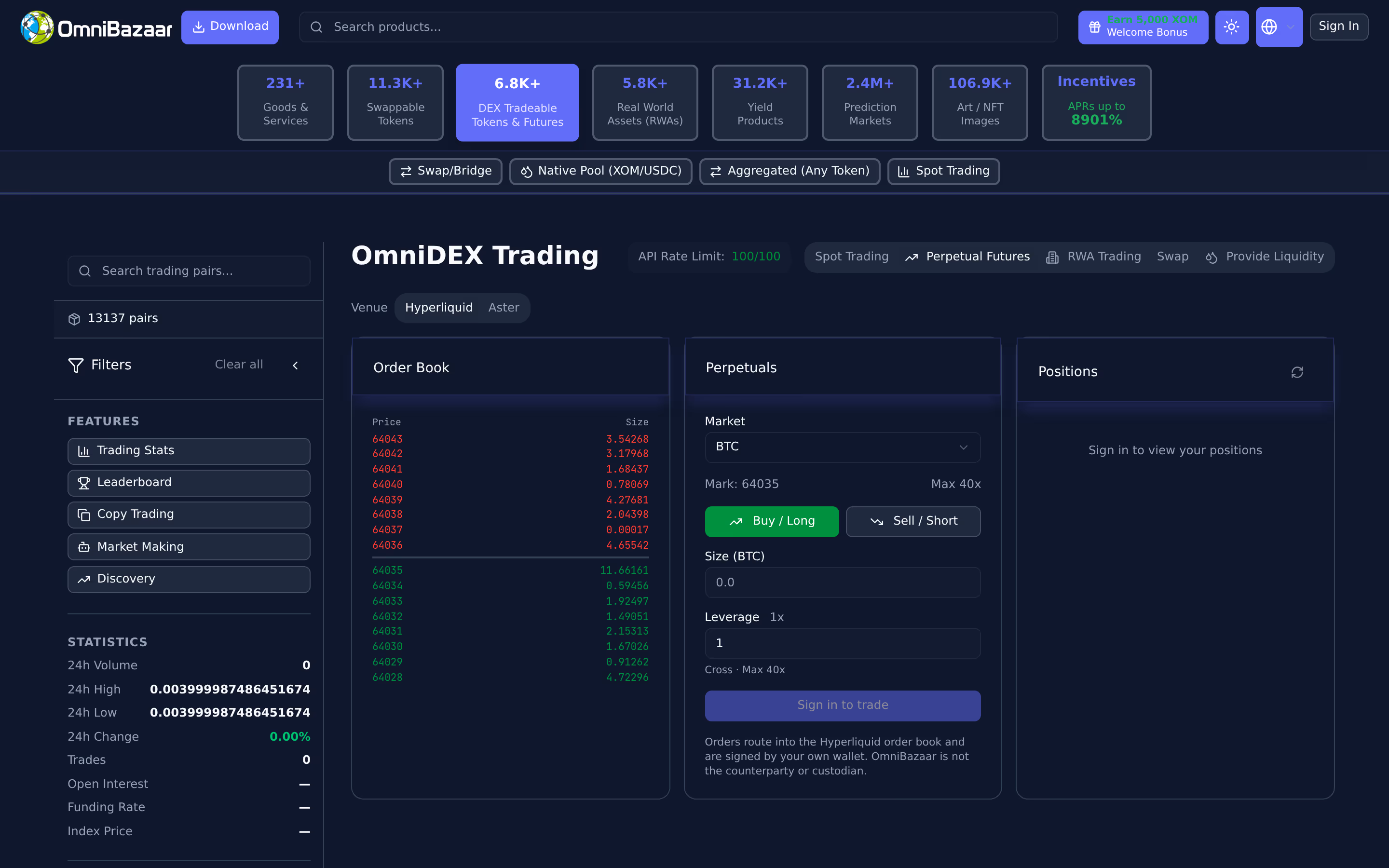 Futures — live OmniBazaar app screenshot