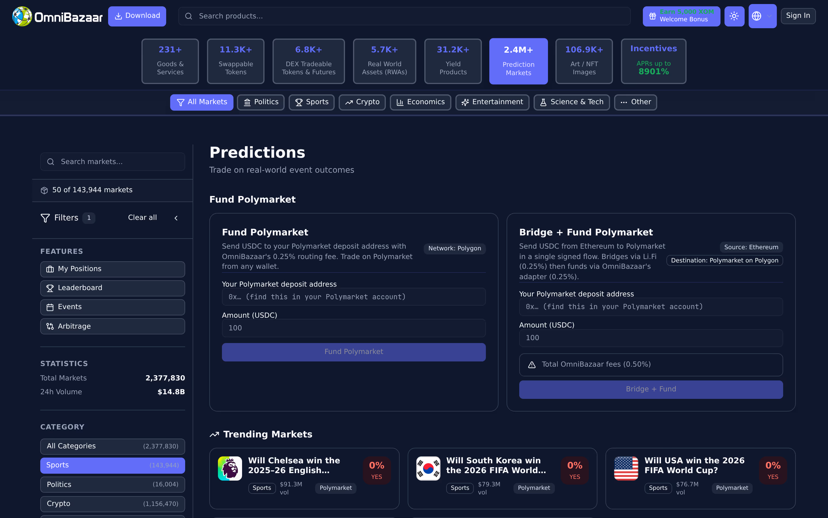Prediction markets — live OmniBazaar app screenshot