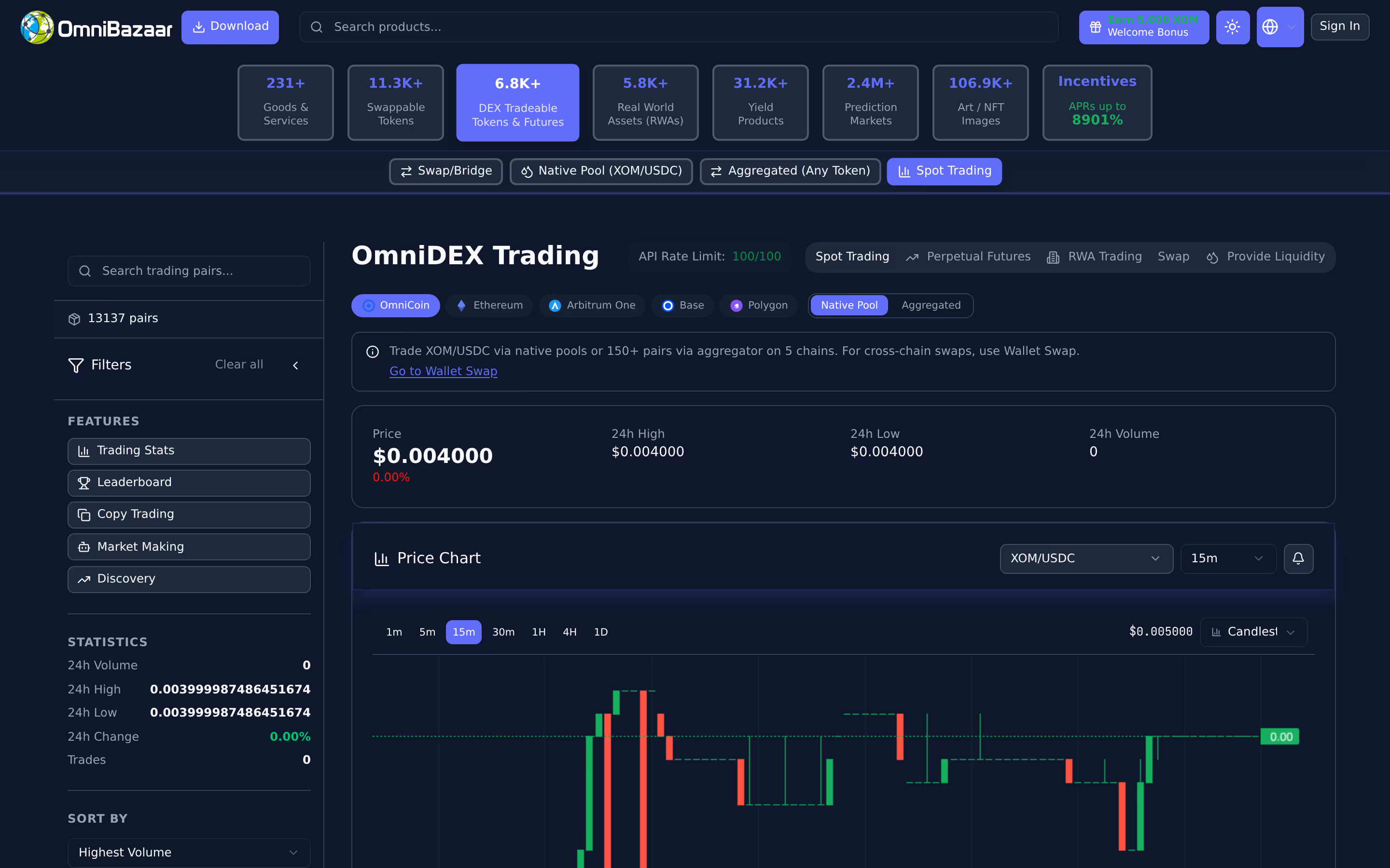 Buy & sell crypto — live OmniBazaar app screenshot